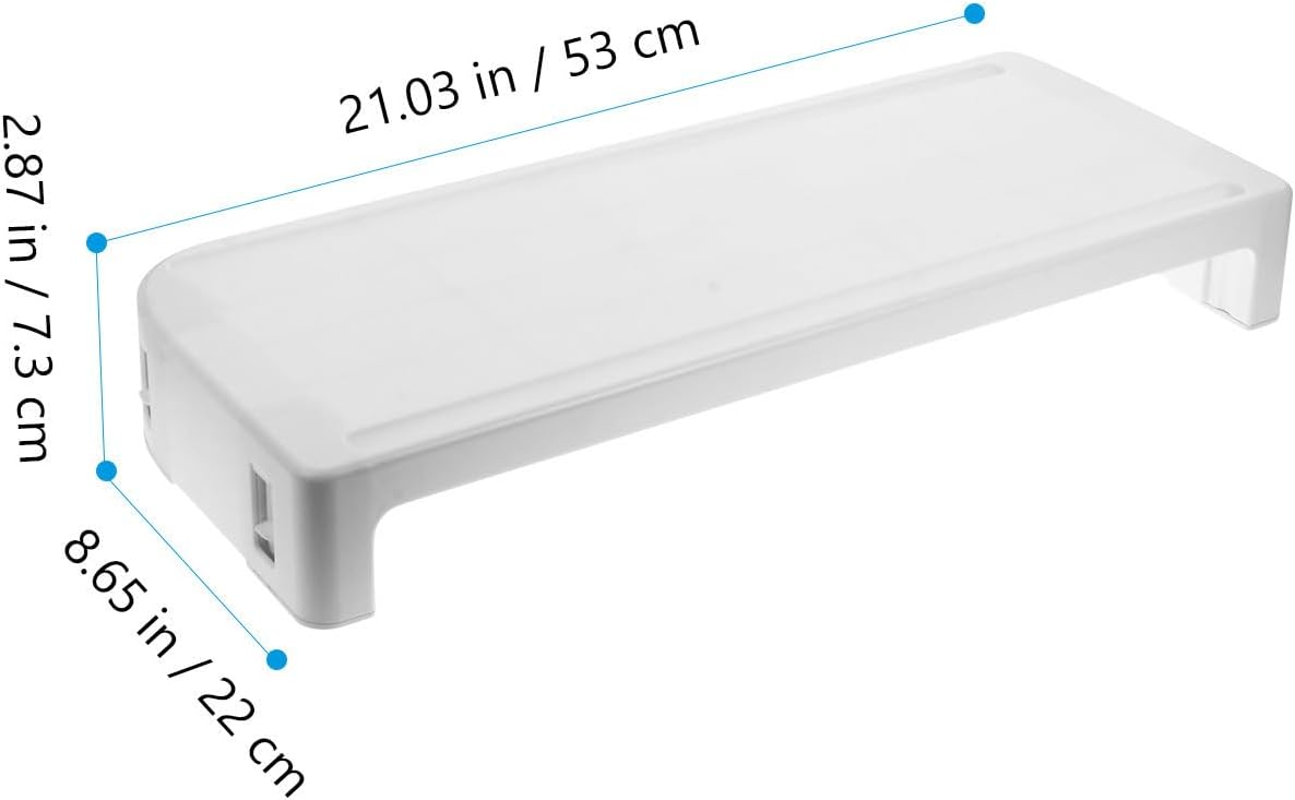 White Plastic Computer Monitor Holder Riser with Keyboard Storage Rack image 2