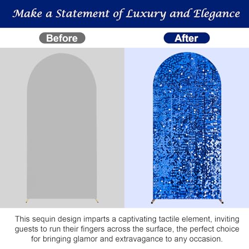 7.2 FT Bling Arch Backdrop Cover, Royal Blue Sequin Wedding Arch Stand Cover, Round Top Fitted Chiara Backdrop Cover for Birthday Party Ceremony Baby Shower Banquet Decoration by SaitiMade - Image 4