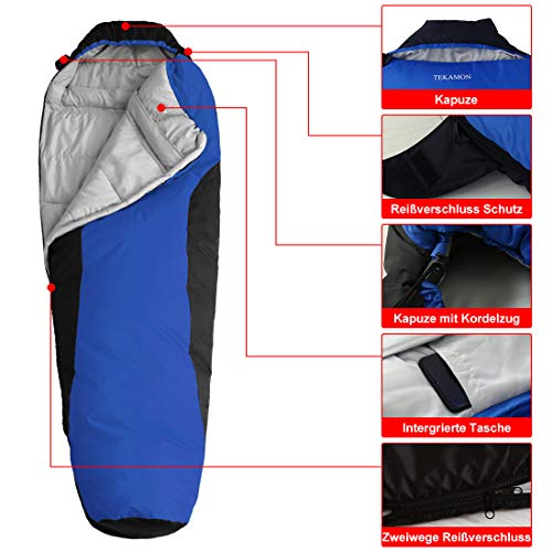 TEKAMON Schlafsack Winter Outdoor, Camping und Trekking, Mumieschlafsack für 3-4 Jahreszeiten, 400g/㎡ Winterschlafsack, Kleines Packmaß & Ultraleicht Schlafsack,für Erwachsene grün 220 * 85 * 55cm - Image 3