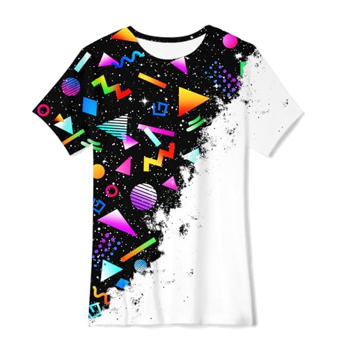 ADUKIDE Boys Black White T-Shirt Size 9t 10t Colorful Graphic Short Sleeve Shirts Kids Geometric Tees Top for Party