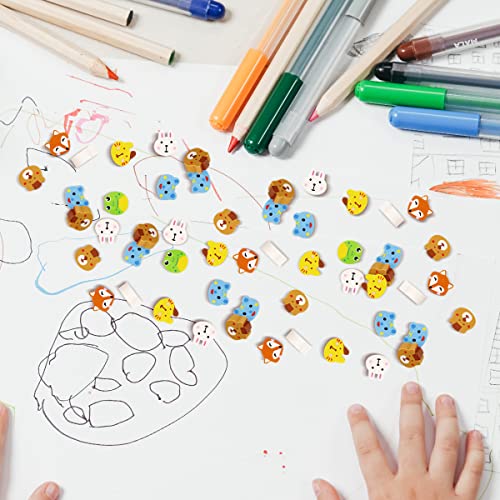 100 Pcs Mini Eraser, Jagowa Cute Animal Fruit Shape Pencil Small Rubber Eraser Student Stationery for Party Gifts, Classroom Rewards (Animals), BG-2207-50 - Image 4