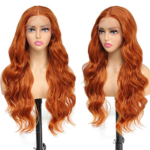 X-TRESS 26'' Ginger Lace Front Wig Body Wavy Hair Synthetic for Women 13x4x1 Natural Long Pre-Plucked Baby Middle Part Orange Replacement Soft Fiber(Ginger) - Image 2