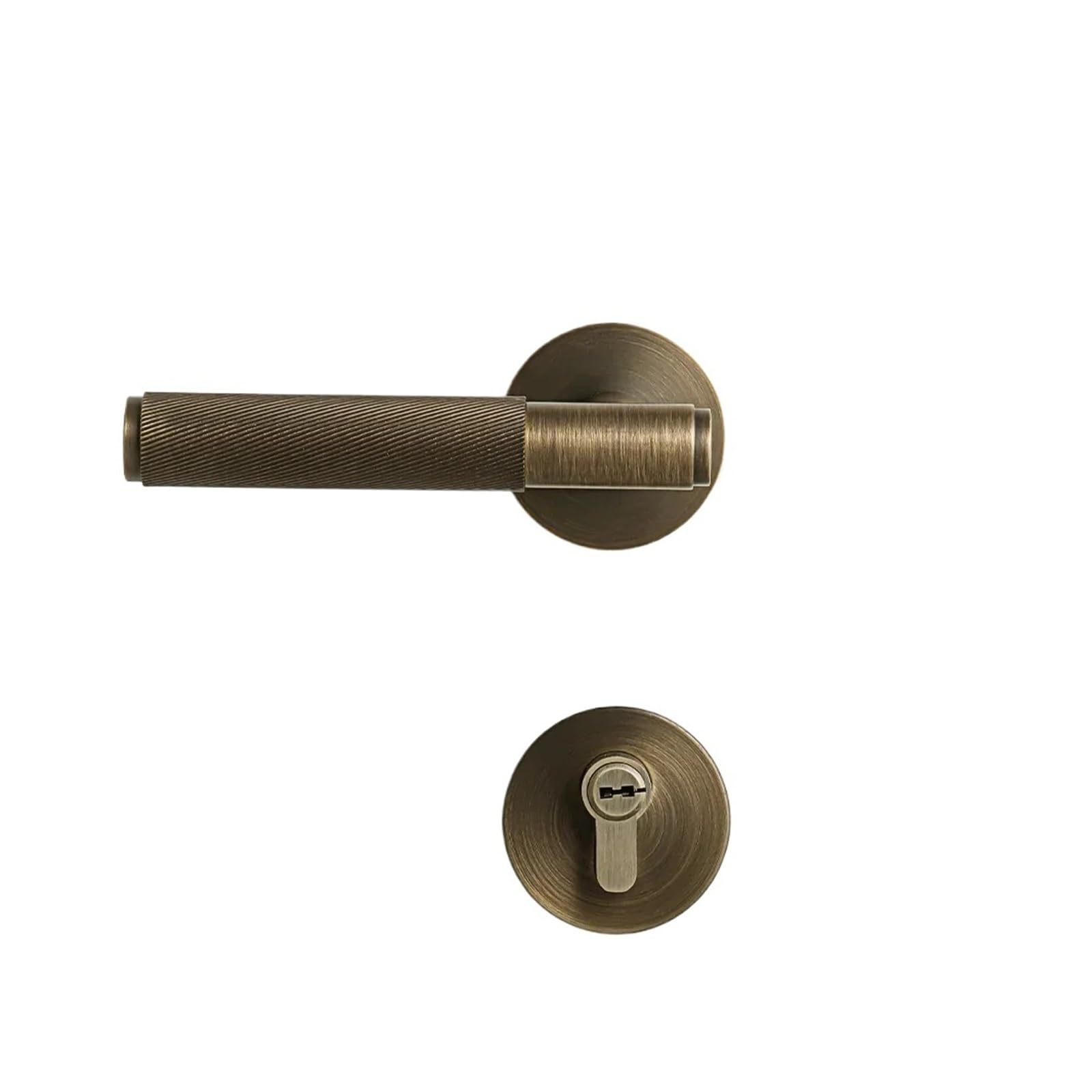 Brass Knurled Door Lock Handle Set Double Wooden Lever(Magnetic 7255 Lock)