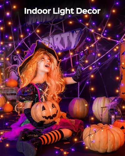 JACKYLED 180FT 500LED Halloween Lights, Outdoor String Lights 8 Modes & Memory Function, Orange and Purple Twinkle Tree Lights, Waterproof Plug in String Light for Halloween Party Outdoor Indoor Decor