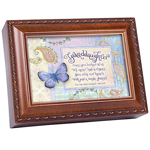 Cottage Garden Granddaughter Stole Our Hearts Woodgrain Rope Trim Jewelry Music Box Plays Friend in Jesus