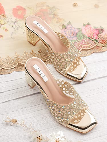 Image of ELLE Women's Embellished Block Heel Slip-On Sandals