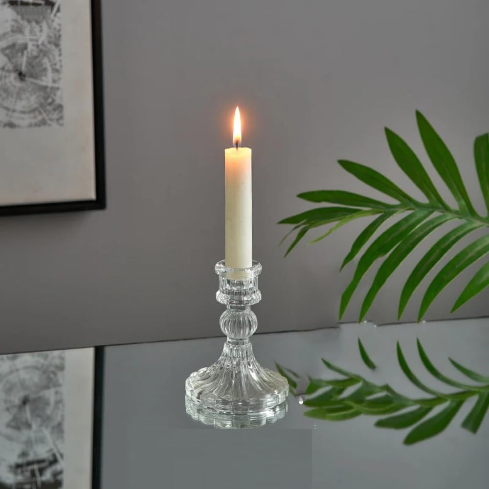 2pc 10.3cm Glass Candle Holder Nordic Decor Candlestick Stand Desk Accessories Ornament, White