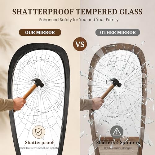 Image of Irregular Wall Mirror, 60 inchx22 inch Full Length Mirror with Wood Frame, Large Asymmetrical Wall Mirrors for Living Room Entryway, Bathroom, Mid Century Modern Decor (Black)