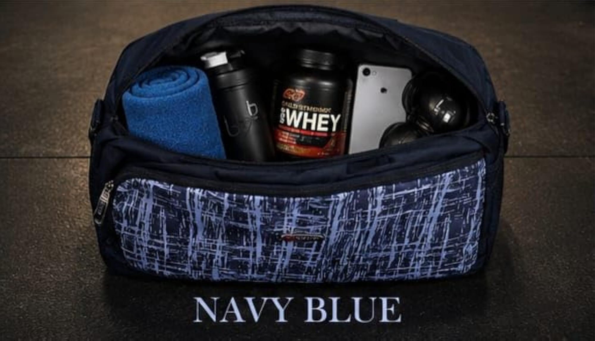 Blue and Black Abstract Print Duffle Bag