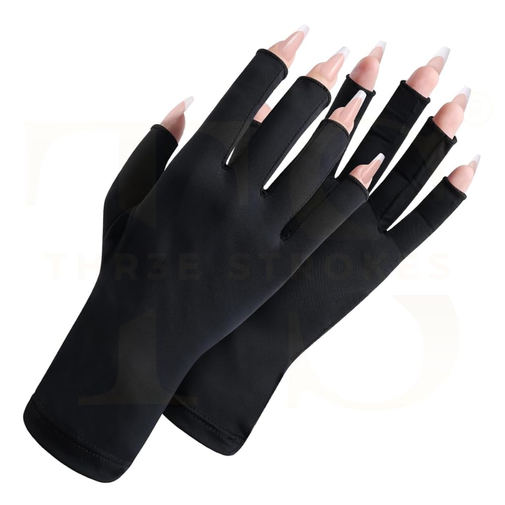 THR3E STROKES UV Gloves for Gel Nail Lamp, Professional UPF50+ UV Protection Gloves for Manicures, Art Skin Care Fingerless Glove for Women Men Protect Hands from Sun and Nail Dryer Harm (Black)-image-30