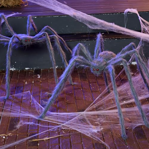 Image of JOYIN 2 Pack 5 Ft Halloween Outdoor Decorations Hairy Gray Spider, Scary Fake Giant Large Spider Haunted House Props, Halloween Lawn Porch Yard Garden Tree Decorations Party Indoor Decor