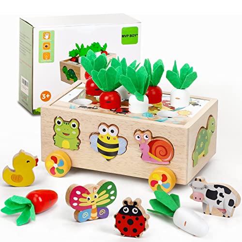 Image of MVP BOY Montessori Toys for Toddlers, Wooden Educational Animals Toys Gifts for 3 4 5 Years Old Boys Girls, Shape Sorting Matching Toys Carrots Harvest Game Preschool Learning Fine Motor Skills Game