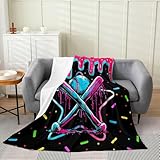 Baseball Ice Cream Drip Lightning Fleece Blanket,Baseball Sports Bed Blanket for Adults Teens,Dessert Candy Room Decor,Super Soft Bedding Set,40'x50'