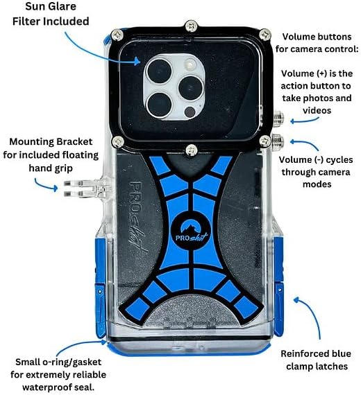 ProShot Dive 2.0 Waterproof iPhone Housing, Rated to 130 ft, Compatible with All iPhones, Underwater Camera Case for Diving and Snorkeling.