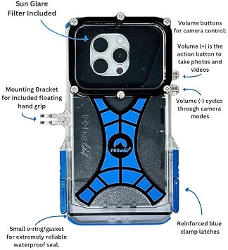 ProShot Dive 2.0 Waterproof iPhone Housing, Rated to 130 ft, Compatible with All iPhones, Underwater Camera Case for Diving and Snorkeling.