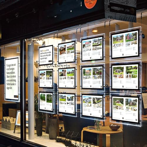 HKSIGN LED A3 Hintergrundbeleuchtung Acryl Bild Foto Poster rahmen Fenster zeichen für immobilien Shop shop signage (Horizontal, 3 Stück A3 pro Zeile)