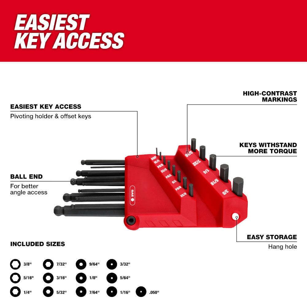 Fits Milwaukee 48-22-2187 22-Key Ball End L-Key Set, Hex Keys