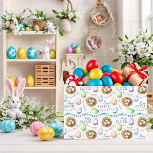 Image of Large Cute Easter Basket for Kid Empty Gift Baby Rectangle Storage Bin Bunny Eggs Boy&Girl Room Decor (Bird Nest)