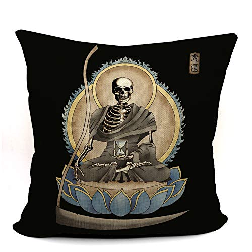 The Grim Reaper Memento Gothic Macabre Art Throw Pillow Case, Gift for Daughter, Sister, Wife, Meditation Corner Decor, Gothic Home Decor, 18 x 18 Inch Linen Cushion Cover for Sofa Couch Bed