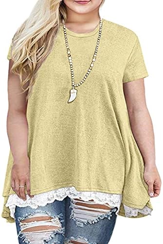 Sanifer Women Plus Size Lace Short Sleeve Tunic Tops T Shirts (22W, Light Green)
