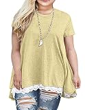 Sanifer Women Plus Size Lace Short Sleeve Tunic Tops T Shirts (22W, Light Green)