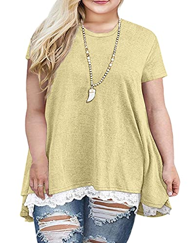 Sanifer Women Plus Size Lace Short Sleeve Tunic Tops T Shirts (22W, Light Green) #TOP3