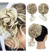 S-noilite Claw Clip Messy Bun Hair Pieces Updo Fake Hair Bun with Claw Clip Blonde Curly Wavy Hai...