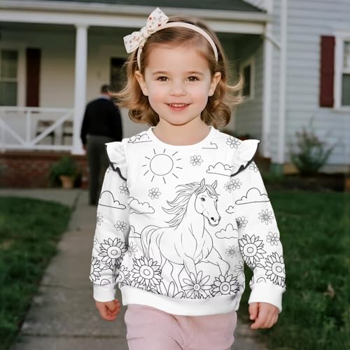 Color Your Own Fall Clothes Girl Long Sleeve Shirts Crafts Coloring Cute Crewneck Sweatshirts for Toddler Girls4