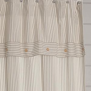 Piper classics farmhouse ticking taupe stripe shower curtain 72 x 72 farmhouse bathroom accent  urban country home decor