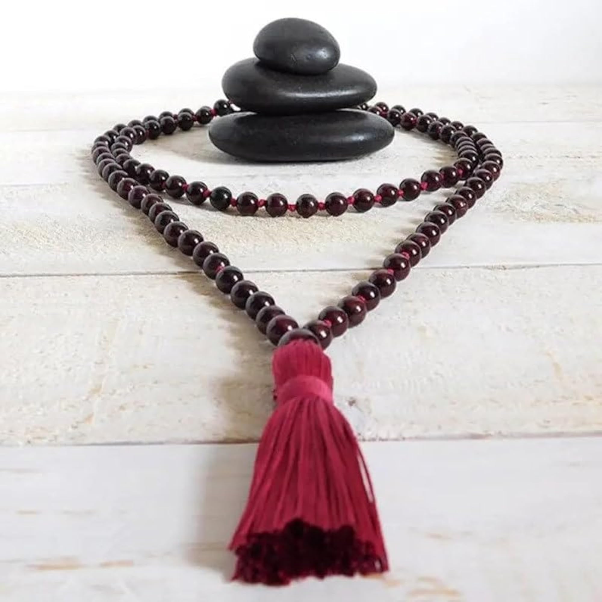 Natural Garnet 10MM Beaded Handmade Prayer Mala Necklace