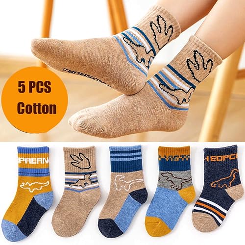 Image of Colourful Socks for Kids, Crew length, Soft Pure Cotton, Lightweight & Breathable, 1 to 9 Years, Pack of 5, Designer socks