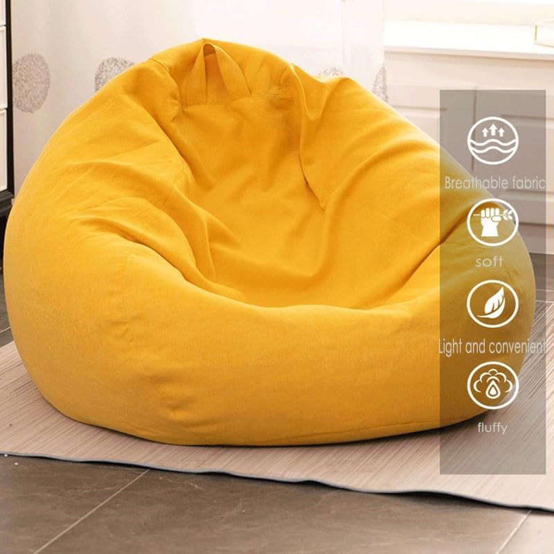 ビーンバッグチェア、大小怠惰なソファカバー椅子フィラーなしリネン布ラウンジャーシートビーンバッグプーフパフカウチ畳リビングルームベッ