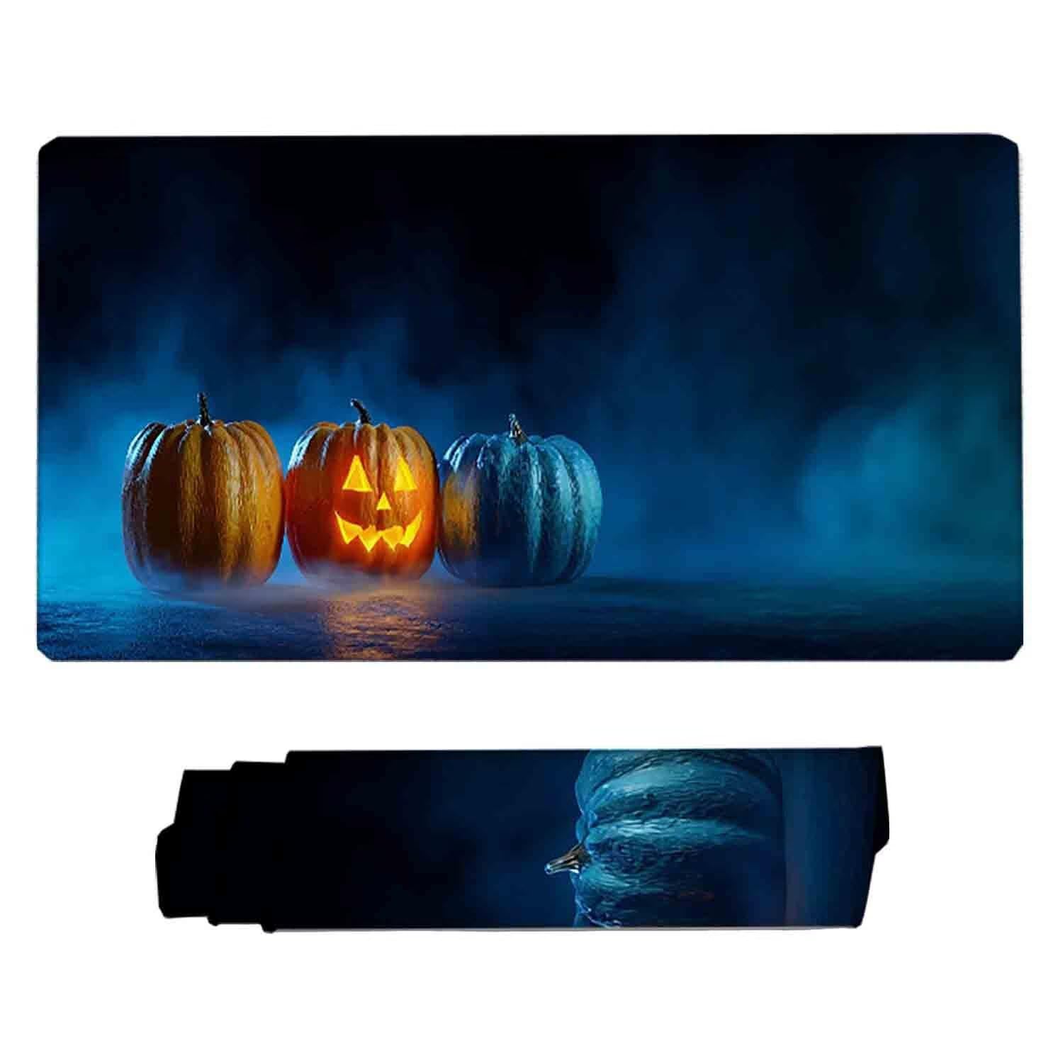 Niebieska podkładka pod mysz Halloween XXL podkładka pod mysz 1200 x 600 mm podkładka pod mysz ze zszytymi krawędziami i gumową podstawą antypoślizgowa podkładka pod mysz XXL do komputera, laptopa
