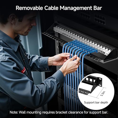 Image of Cable Matters Rackmount or Wall Mount 1U 24 Port Keystone Patch Panel with Cable Management and Support Bar, 19-inch Blank Patch Panel for Keystone Jacks