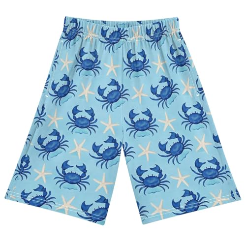 ALAZA Blue Crab Starfish Blue Pajama Shorts Sleep Shorts Pant Lounge Pajama Bottoms Elastic Waist with Pockets