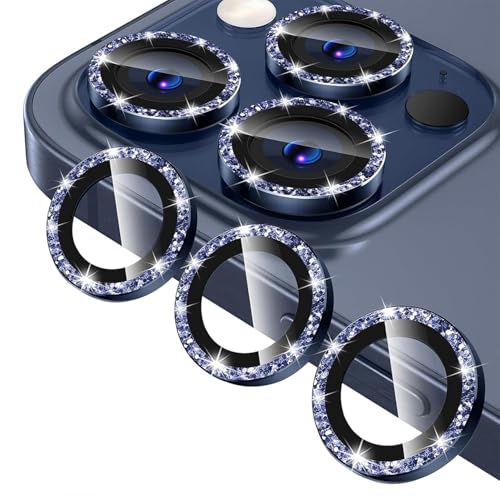 Protecteur d'objectif pour iPhone 15 Pro Max et Pro avec anneau métal bleu