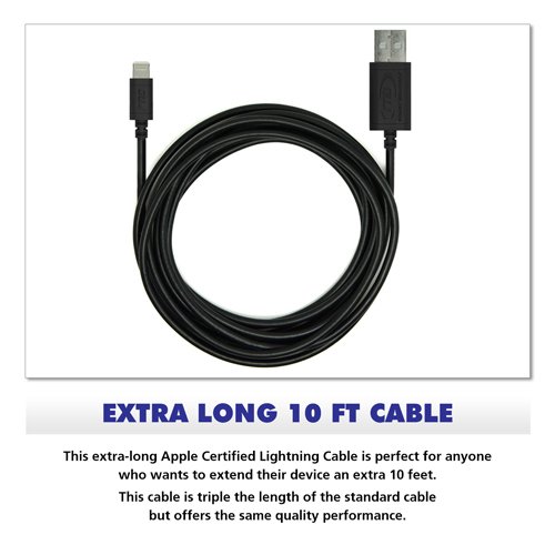 Rnd Apple Certified Lightning To Usb 10Ft Cable For Iphone (Xs, Xs Max, Xr, X, 8, 8 Plus, 7, 7 Plus, 6, 6 Plus, 6S, 6S Plus) Ipad (Pro, Air, Mini) (10 Feet/3M/Black) #TOP3