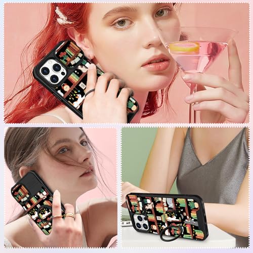 Image of Funermei for iPhone 14 Pro Case - Women Girls Cute Phone Cover Girly Pretty Aesthetic Cat and Books Unique Design with Camera Cover Funda for Apple for iPhone 14 Pro
