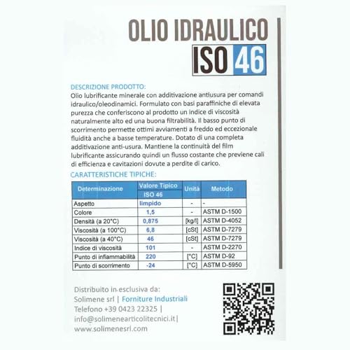 Hydrauliköl ISO VG 46 HLP 1L Schmiermittel für Gabelstapler, Holzspalter, Hydraulikpumpen, Palettenwagen und Kolben Hoher antioxidativer Schutz Antioxidans Antischaummittel