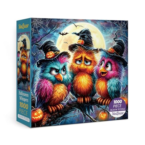 Halloween Owl Tree Puzzles for Adults 1000 Pieces Fun, Cute Bird Animal Plant Moon Art Jigsaw Puzzles, Colorful Cartoon Pumpkin Wildlife Fantasy Puzzle - image 1
