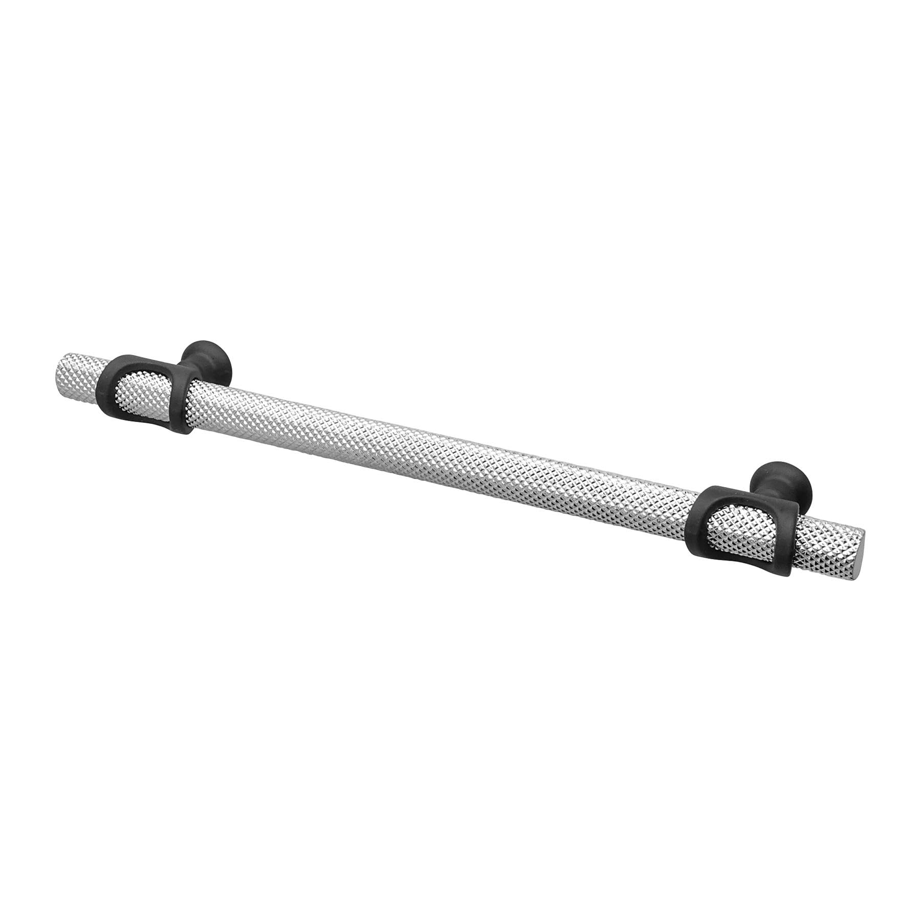 Decoranddecor Amelia - Knurled Cabinet Handles | Aluminium T-Bar Kitchen Cupboard Handles | Furniture Knobs | 160mm Hole Centre, Polished Chrome - Matt Black