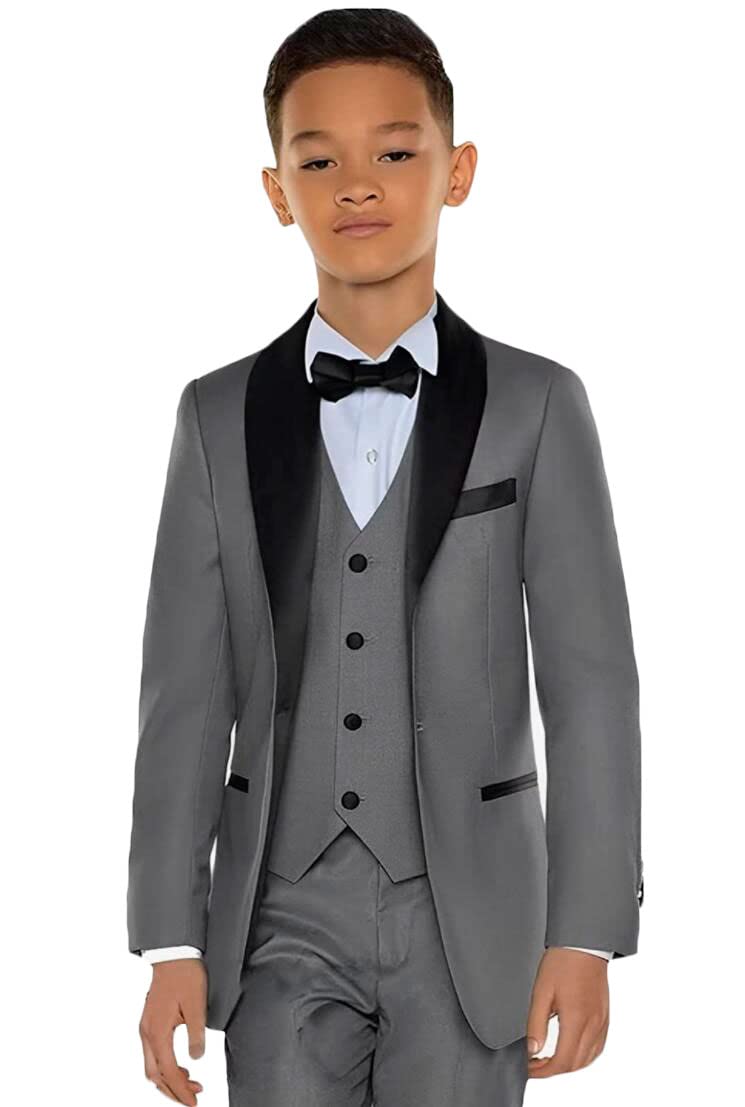 Botong Boys Grey Shawl Lapel Party Suit Slim Fit Blazer Vest Pants Formal Suit Child Wedding Tuxedos 10T