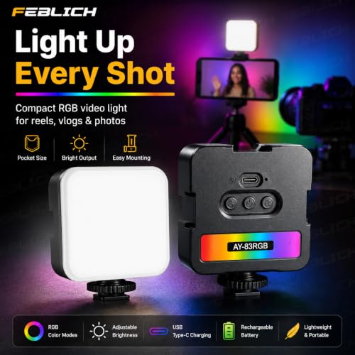 Image of Portable LED Pocket Video RGB Studio Light for Video Shooting, Meeting, Photography, Selfie, Laptop, Tablet, Phone Lighting Dimmable & Rechargeable Type C with Clip