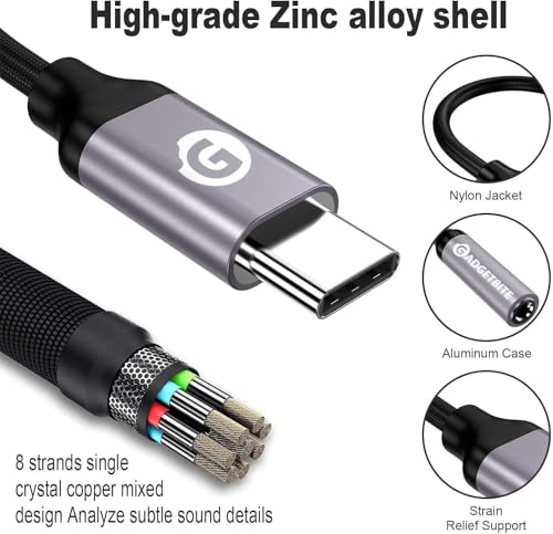 Image of GadgetBite Aux Type-C to 3.5mm Audio Adapter Connector with Built-in DAC Chip Compatible with iPhone 15 Pro Max / 15 Pro / 15 Plus, Galaxy S24 Ultra / S23 Ultra / S22 / S21, Flip /Fold, iPad Pro & Other