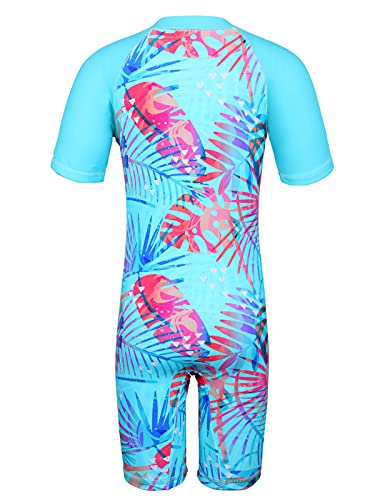 Image of TFJH E 1PCS Girls Short Sleeve Swimsuits UV 50+ Bathing Suits Sunsuits Zipper 2-14Y