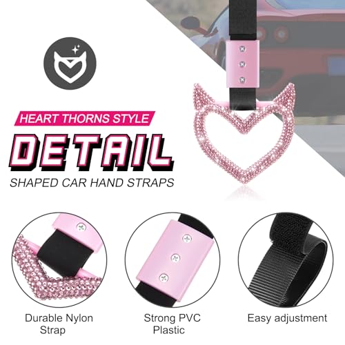 Image of Fabbay Glittery Car Accessories Bling Heart Handle Ring Car Accessory for Women Heart Hand Strap Drift Charm Rear Bumper Warning Ring Decor for Bus Interior Exterior Decoration (Pink, Devil Style)