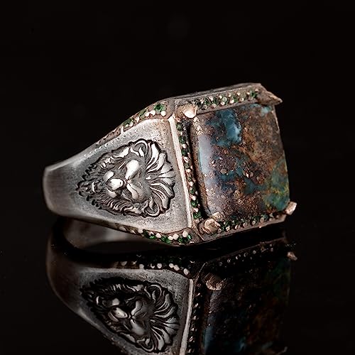 Genuine Real Arizona Turquoise Gemstone Ring, Leo Ring, Animal Rings, 925 Solid Sterling Silver Ring #TOP2