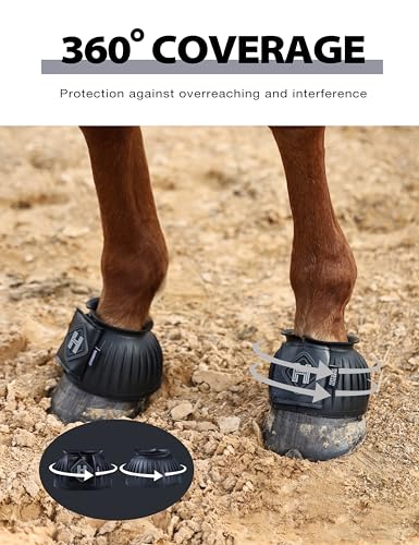 Image of Harrison Howard Rubber Bell Boots for Horses, Hoof Overreach Protection for Horses, w /Upgraded Leather Touch Tape