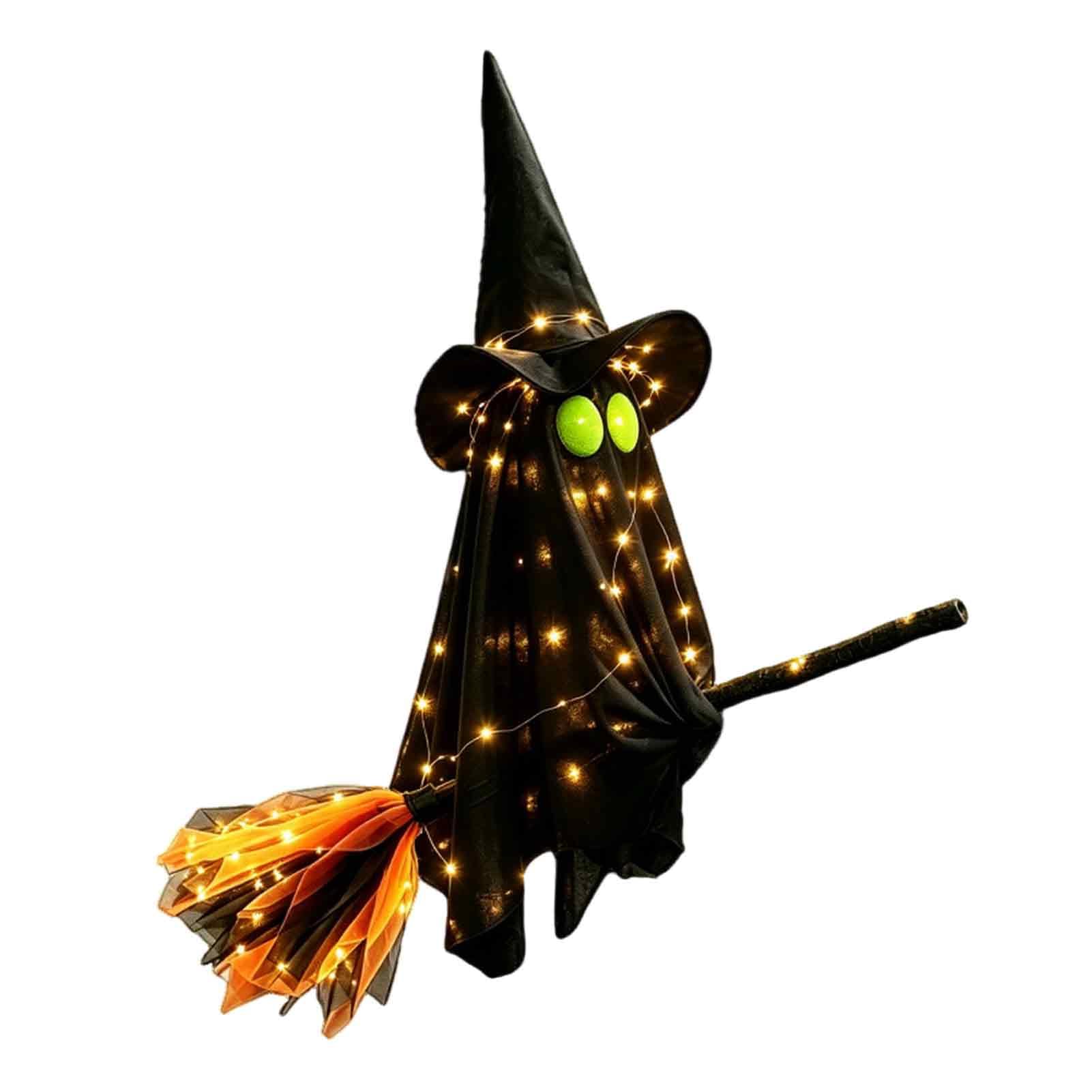 Pasisuu Lighted Hanging Ghost with Witch Hat, Spooky Halloween Decor