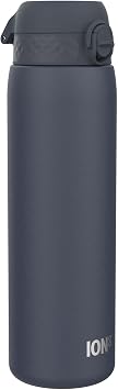 Ion8 Lightweight 1 Litre Steel Water Bottle, Non-Insulated, Leak Proof, Easy to Open, Secure Lock, Dishwasher Safe, Flip Cover, Carry Handle, Ideal for Travel & Active Lifestyles